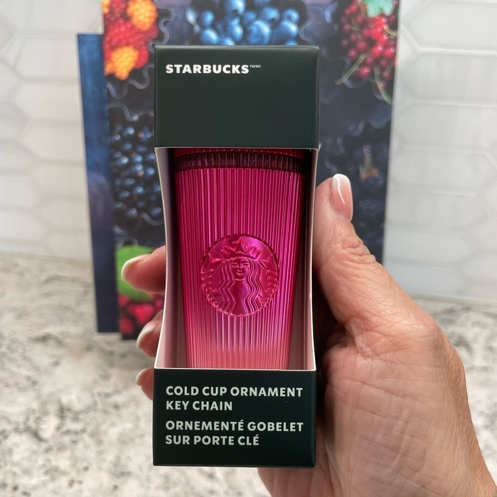 Starbucks 2024 Pink Gradient Metallic Pleated Tumbler Keychain Ornament. NWT!